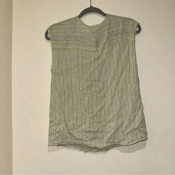 Women’s Mango  Brand Lime Green Grey Striped Hidden Buttons Tank Blouse Size 4 - Picture 9 of 11